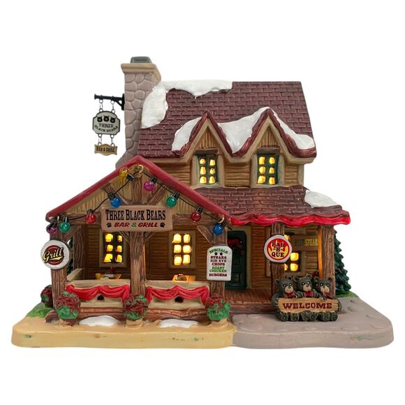 Lemax Three Black Bears Bar & Grill Lighted Christmas Building Village 35078 - Picture 1 of 9